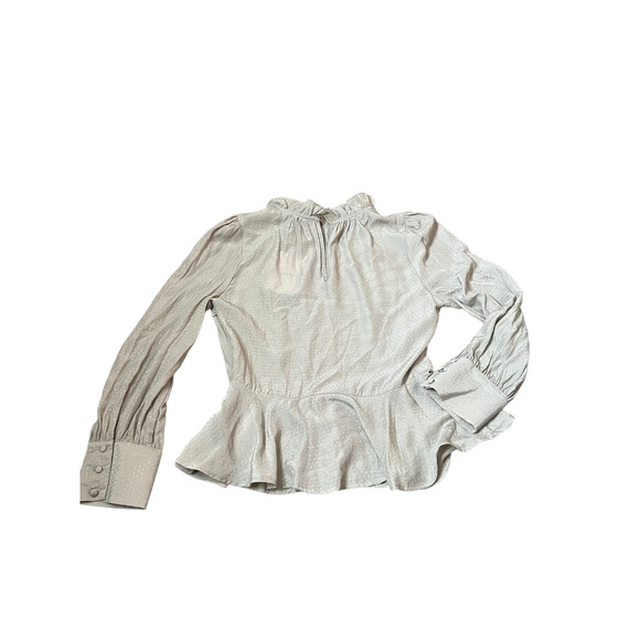 who what wear green polka dots halter neck ruffle cuff long sleeve blouse sz xs - Picture 7 of 11